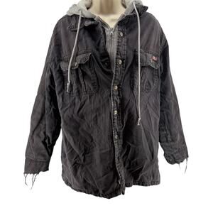 Vintage Dickies Coat Hoodie Men Large Denim Cotton Black Full Zip Snap Closure